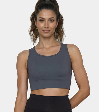 Enamor Crew Neck Sleeveless Crop length Sports Bra For Women - Hook & Eye Closure, Hugged Fit - A205 (Turbulence)