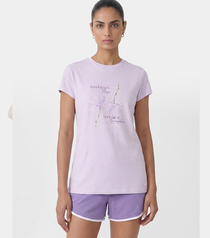 Enamor Short Sleeve Crew Neck Regular Length Basic Crew T-Shirt - Slim Fit, Soft and Breathable Stretch Cotton - E147 (Lavender Fog)