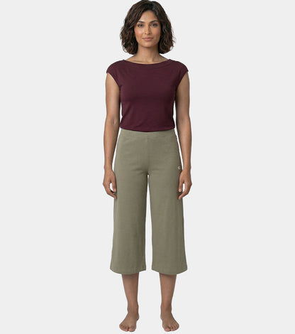 Enamor Mid Rise Crop length Slip on Shop In Culotte For Women - Relaxed Fit, Super Soft - E064 (Deep Lichen Green)