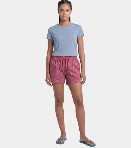 Enamor Drawstring Mid Thigh Length Mid Rise Basic Shorts - Relaxed Fit, Super Soft Cotton - E062 (Pink Animal Print)