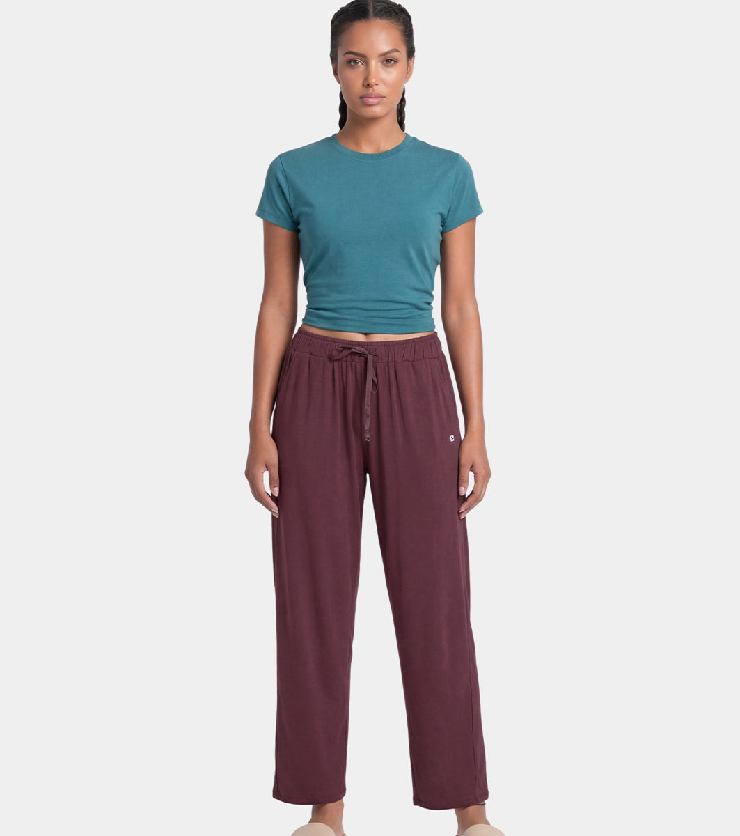 Enamor Mid Rise Regular Length Adjustable Drawstring Basic Home Lounge Pant for Women - Relaxed fit - E404 (Choco Fudge)