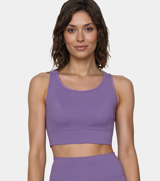 Enamor Crew Neck Sleeveless Crop length Sports Bra For Women - Hook & Eye Closure, Hugged Fit - A205 (Purple Haze)