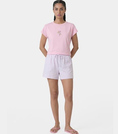Enamor Drawstring Mid Thigh Length Mid Rise Basic Shorts - Relaxed Fit, Super Soft Cotton - E062 (Lavender Fog)