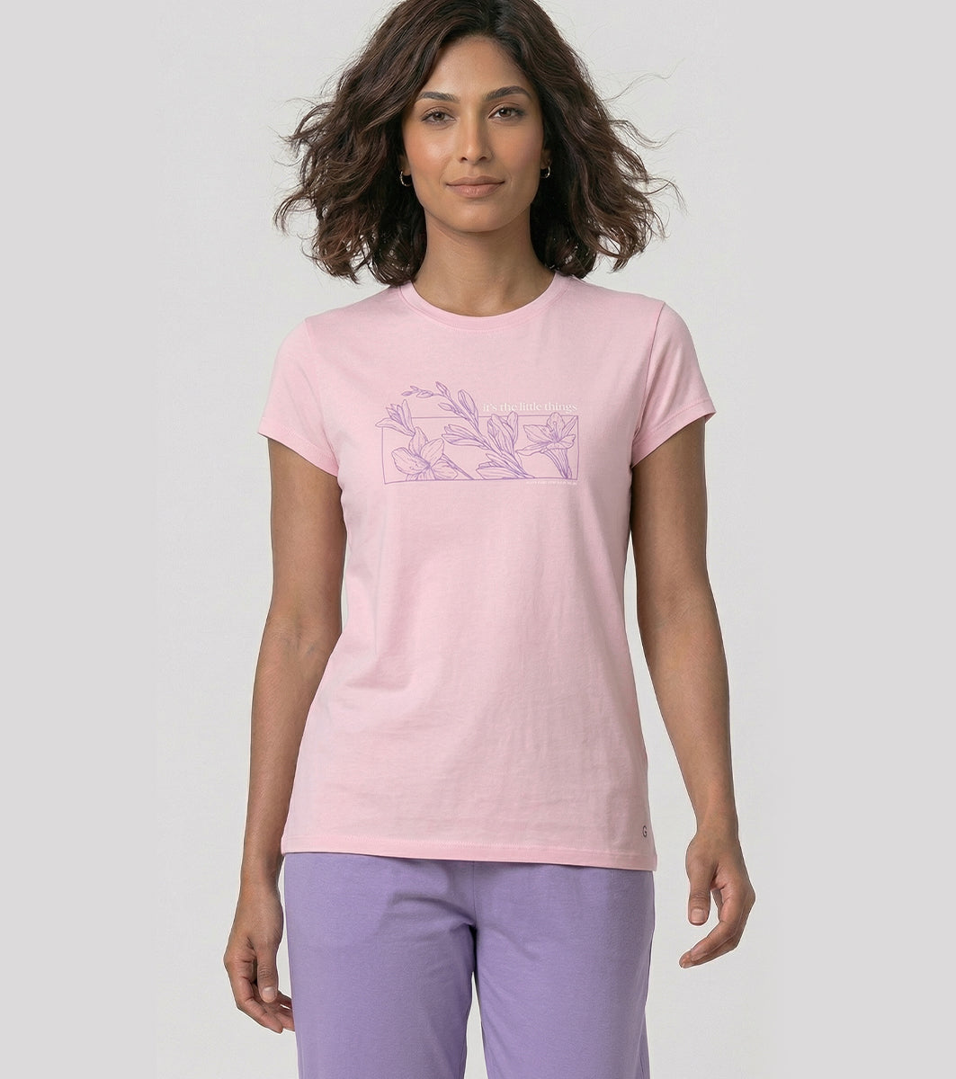 Enamor Short Sleeve Crew Neck Regular Length Basic Crew T-Shirt - Slim Fit, Soft and Breathable Stretch Cotton - E147 (Pink Nectar)