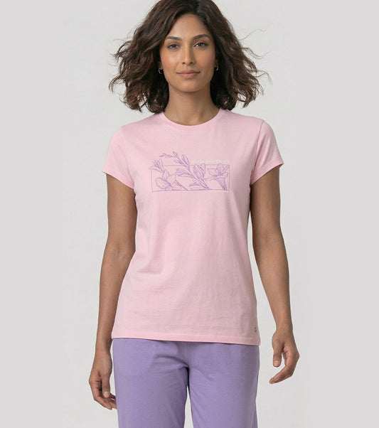 Enamor Short Sleeve Crew Neck Regular Length Basic Crew T-Shirt - Slim Fit, Soft and Breathable Stretch Cotton - E147 (Pink Nectar)
