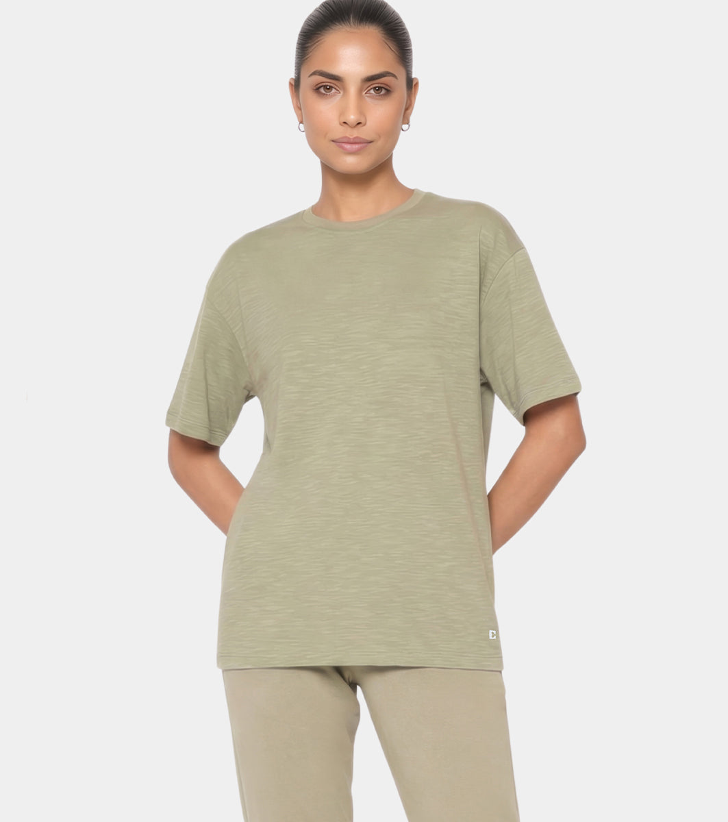 Enamor Oversized Drop Shoulder T-Shirt, 100% Cotton Slub, Oversized Fit - E312 (Deep Lichen Green)
