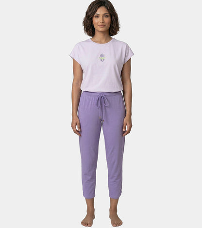 Enamor Mid Rise 7/8th length Drawstring Closure Shop In Pants for Women - Relaxed Fit, Soft & drapey 4-way stretch - E048 (Purple Haze)