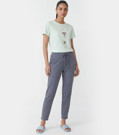 Enamor Mid Rise 7/8th length Drawstring Closure Travel Pants For Women - Relaxed Fit, Quick Dry, Antimicrobial - E068 (Turbulence)