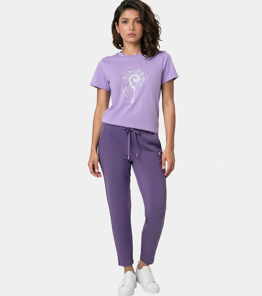 Enamor Mid Rise 7/8th length Drawstring Closure Travel Pants For Women - Relaxed Fit, Quick Dry, Antimicrobial - E068 (Purple Velvet)