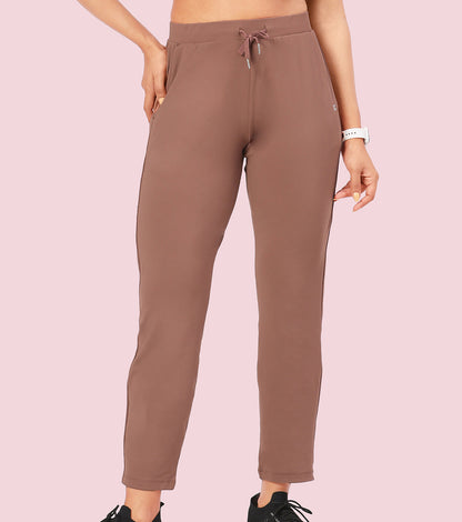 Enamor Mid Rise 7/8th length Drawstring Closure Travel Pants For Women - Relaxed Fit, Quick Dry, Antimicrobial - E068 (Nutmeg)