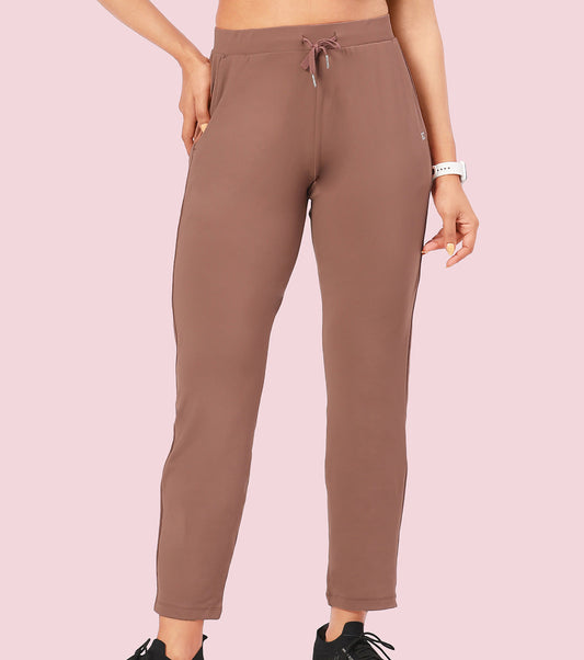 Enamor Mid Rise 7/8th length Drawstring Closure Travel Pants For Women - Relaxed Fit, Quick Dry, Antimicrobial - E068 (Nutmeg)