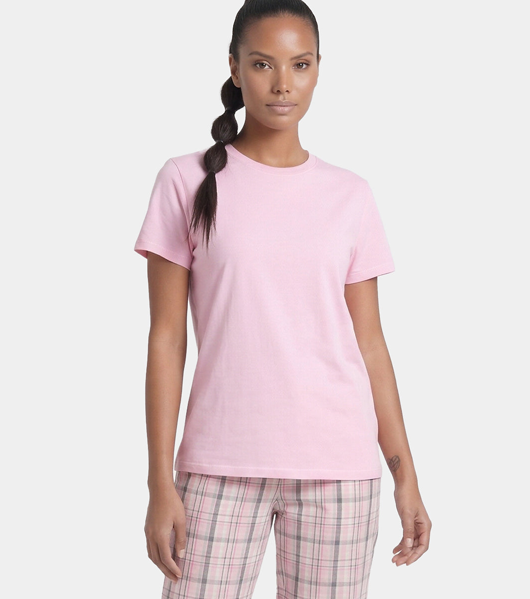 Enamor Pull on Short Sleeve Crew Neck Regular Length Cotton Comfort T-Shirt For Women - Relaxed Fit - E311 (Pink Nectar)
