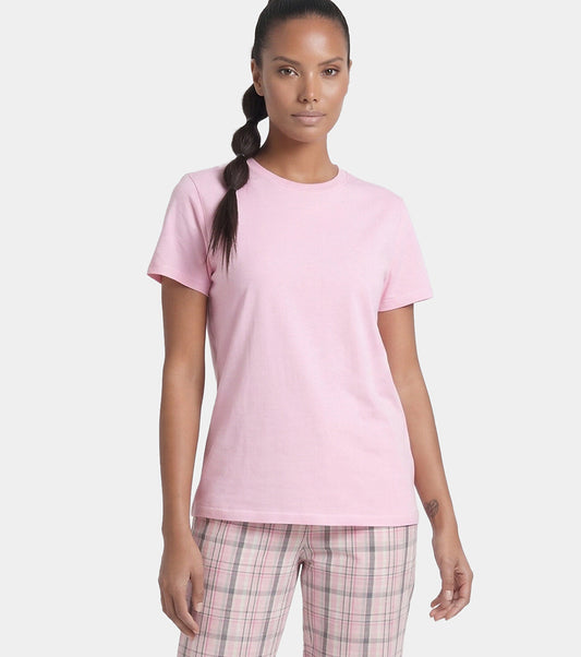 Enamor Pull on Short Sleeve Crew Neck Regular Length Cotton Comfort T-Shirt For Women - Relaxed Fit - E311 (Pink Nectar)