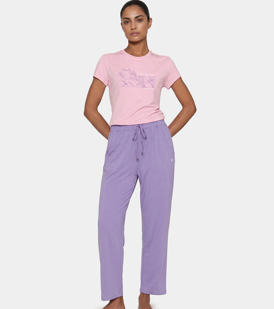 Enamor Mid Rise Regular Length Adjustable Drawstring Basic Home Lounge Pant for Women - Relaxed fit - E404 (Purple Haze)