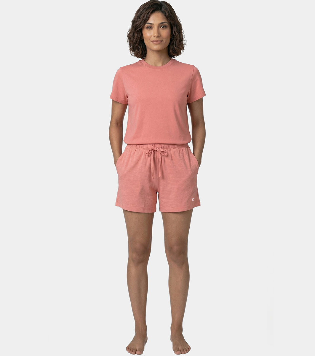 Enamor Drawstring Mid Thigh Length Mid Rise Basic Shorts - Relaxed Fit, Super Soft Cotton - E062 (Desert Sand)