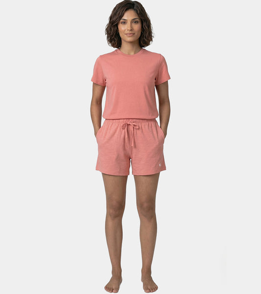 Enamor Drawstring Mid Thigh Length Mid Rise Basic Shorts - Relaxed Fit, Super Soft Cotton - E062 (Desert Sand)