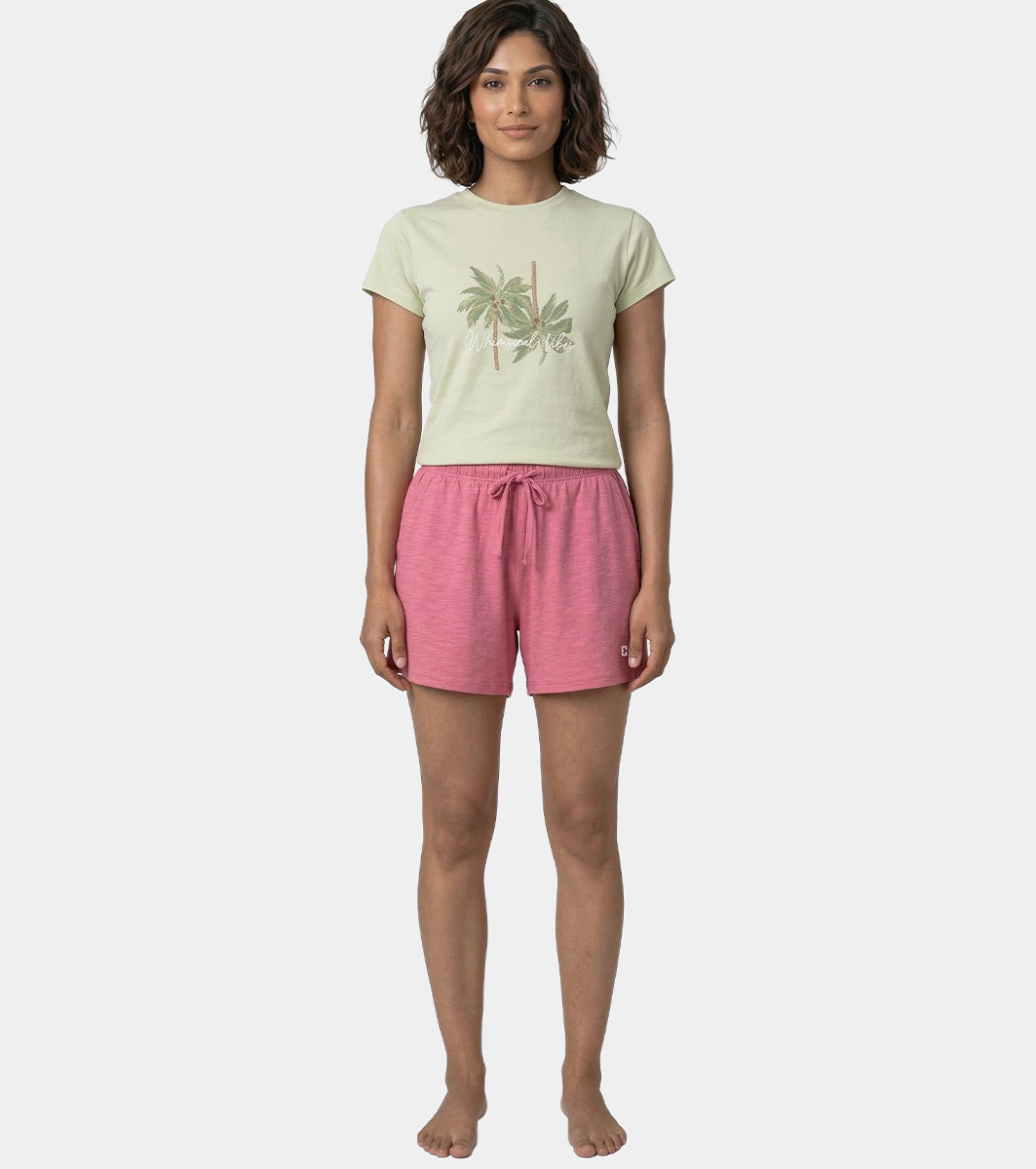 Enamor Drawstring Mid Thigh Length Mid Rise Basic Shorts - Relaxed Fit, Super Soft Cotton - E062 (Malaga)