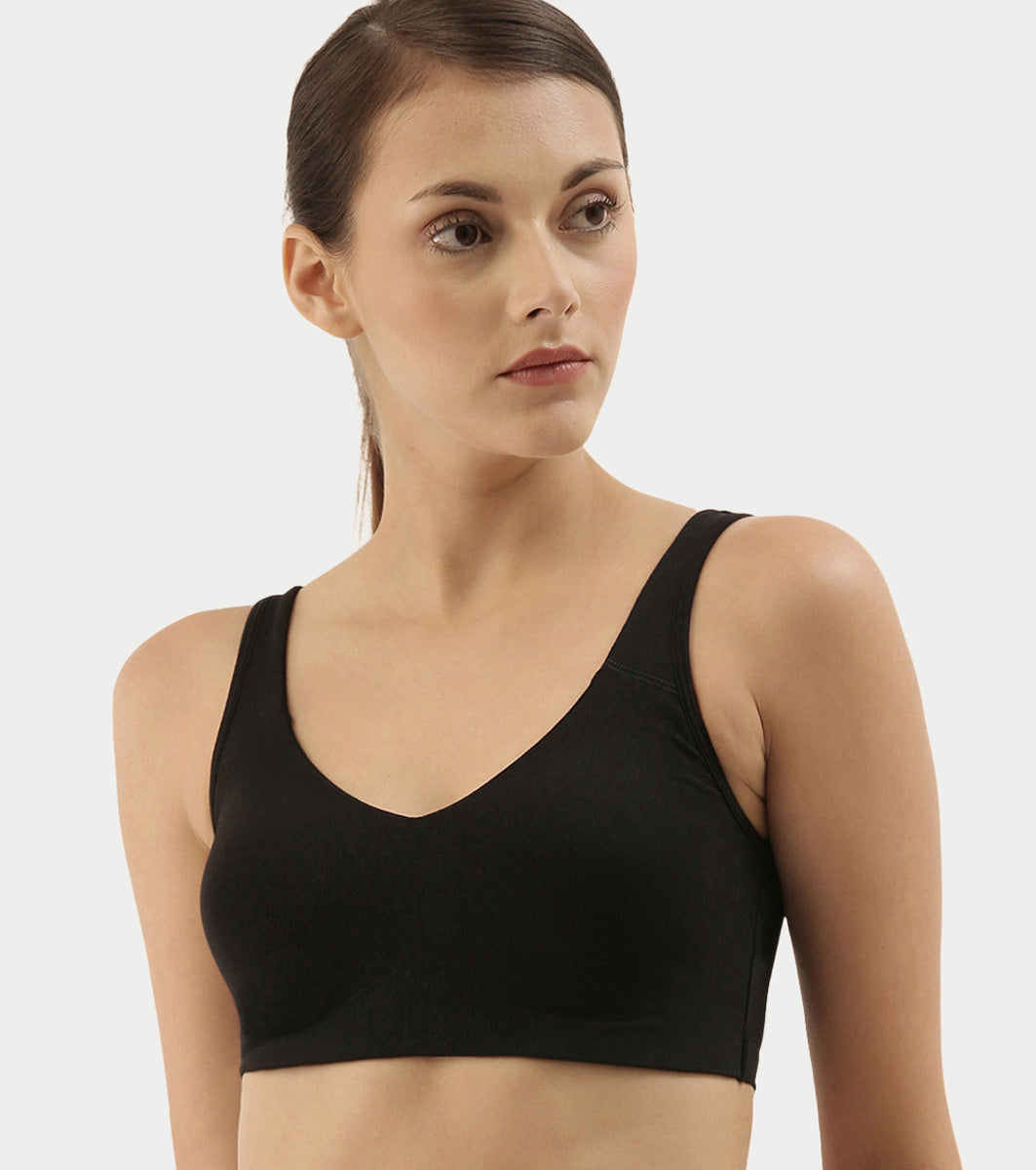 Enamor Easy Slip-On and Back Keyhole Women's Cotton Everyday Beginner's Bra - Padded, Wirefree, Full Coverage - A106 (Black)