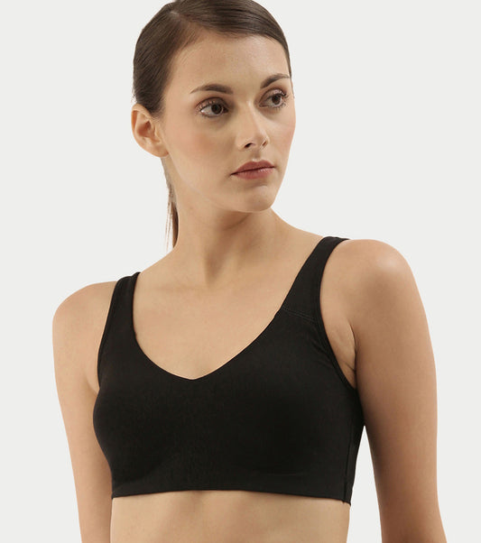 Enamor Easy Slip-On and Back Keyhole Women's Cotton Everyday Beginner's Bra - Padded, Wirefree, Full Coverage - A106 (Black)