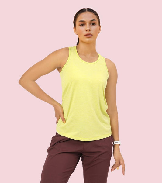 Enamor Sleeveless Round Neck Regular Length Tank T-Shirt - Slim Fit, Quick Dry, Antimicrobial - A308 (Cyber Lime Mel)