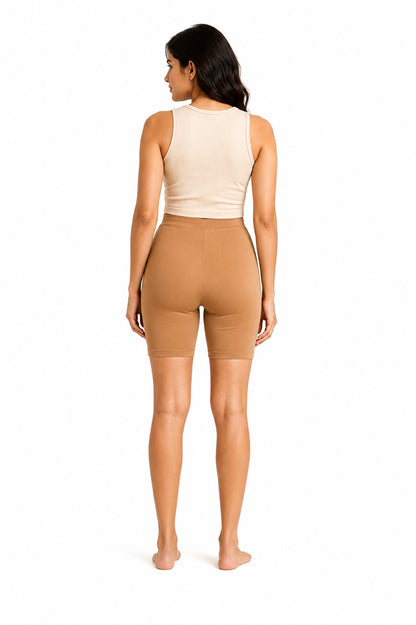 Women’s Biker Shorts Cotton Blend | Stretch Mid-Thigh Cycling Shorts| Cotton Spandex Rib Shorts