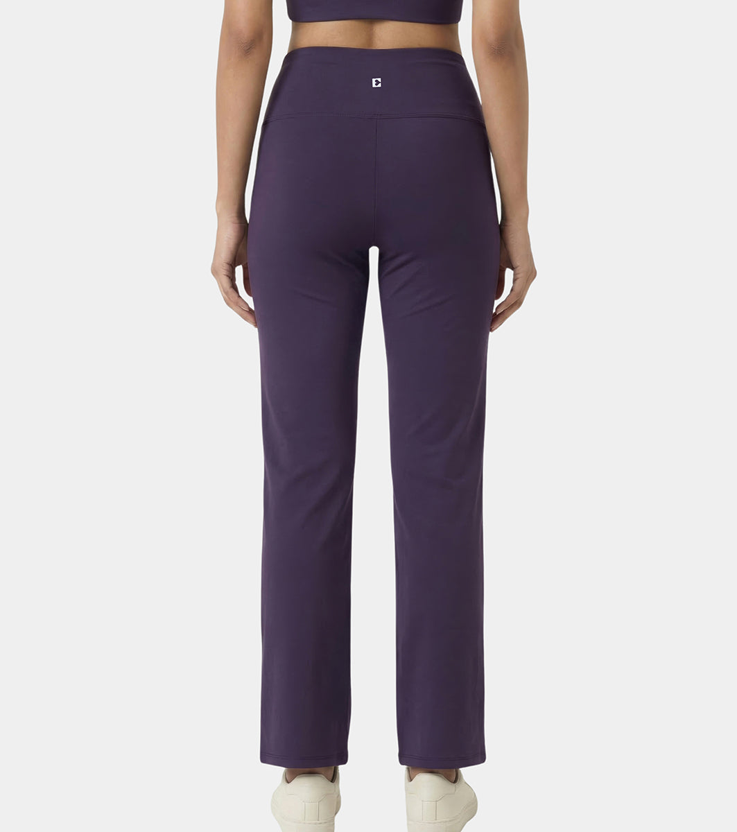 Enamor Fav Flare Pants – Butter-soft dry-fit, high-rise support & sleek flared style -A407 (Purple Velvet)