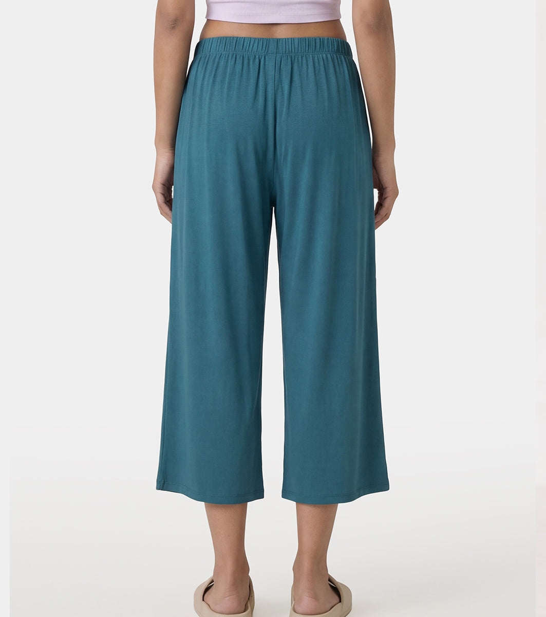 Enamor Mid Rise Crop length Slip on Shop In Culotte For Women - Relaxed Fit, Super Soft - E064 (Mediterranea)