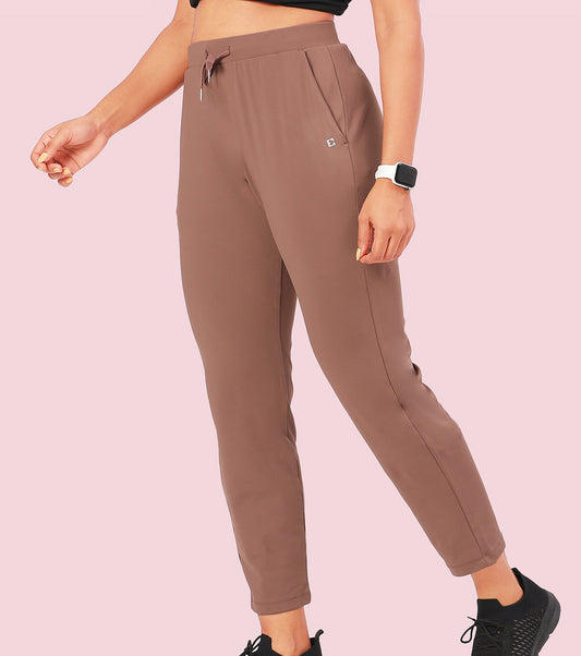 Enamor Mid Rise 7/8th length Drawstring Closure Travel Pants For Women - Relaxed Fit, Quick Dry, Antimicrobial - E068 (Nutmeg)