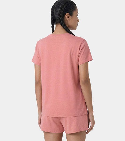 Enamor Pull on Short Sleeve Crew Neck Regular Length Cotton Comfort T-Shirt For Women - Relaxed Fit - E311 (Desert Sand)