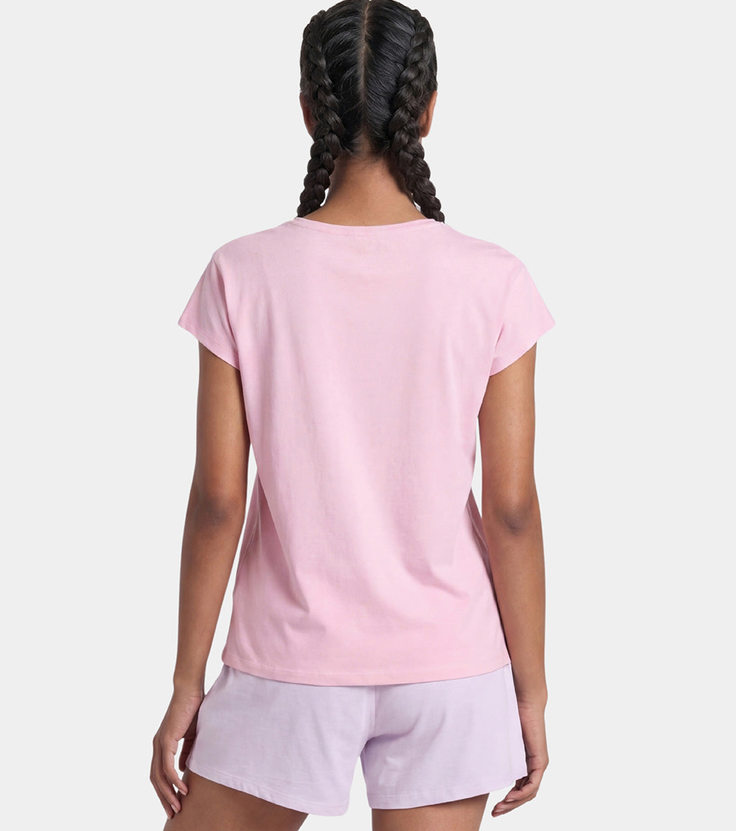 Enamor Pull on Sleeveless Crew Neck Regular Length Cotton T-Shirt For Women with Embroidery Details, Relaxed Fit - E3G7 (Pink Nectar)