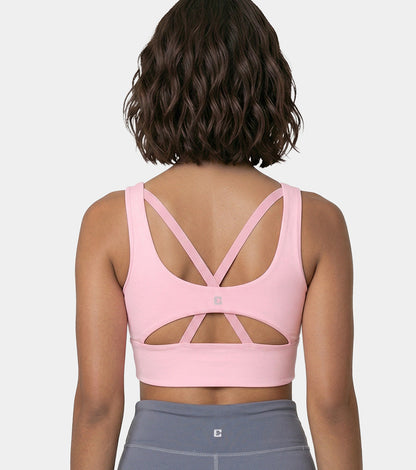 Enamor Sleeveless Crew Neck Crop length Pull On Sports Bra For Women - Hugged Fit, Cut Away Back Detail - A206 (Pink Nectar)