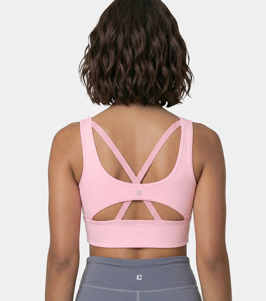 Enamor Sleeveless Crew Neck Crop length Pull On Sports Bra For Women - Hugged Fit, Cut Away Back Detail - A206 (Pink Nectar)