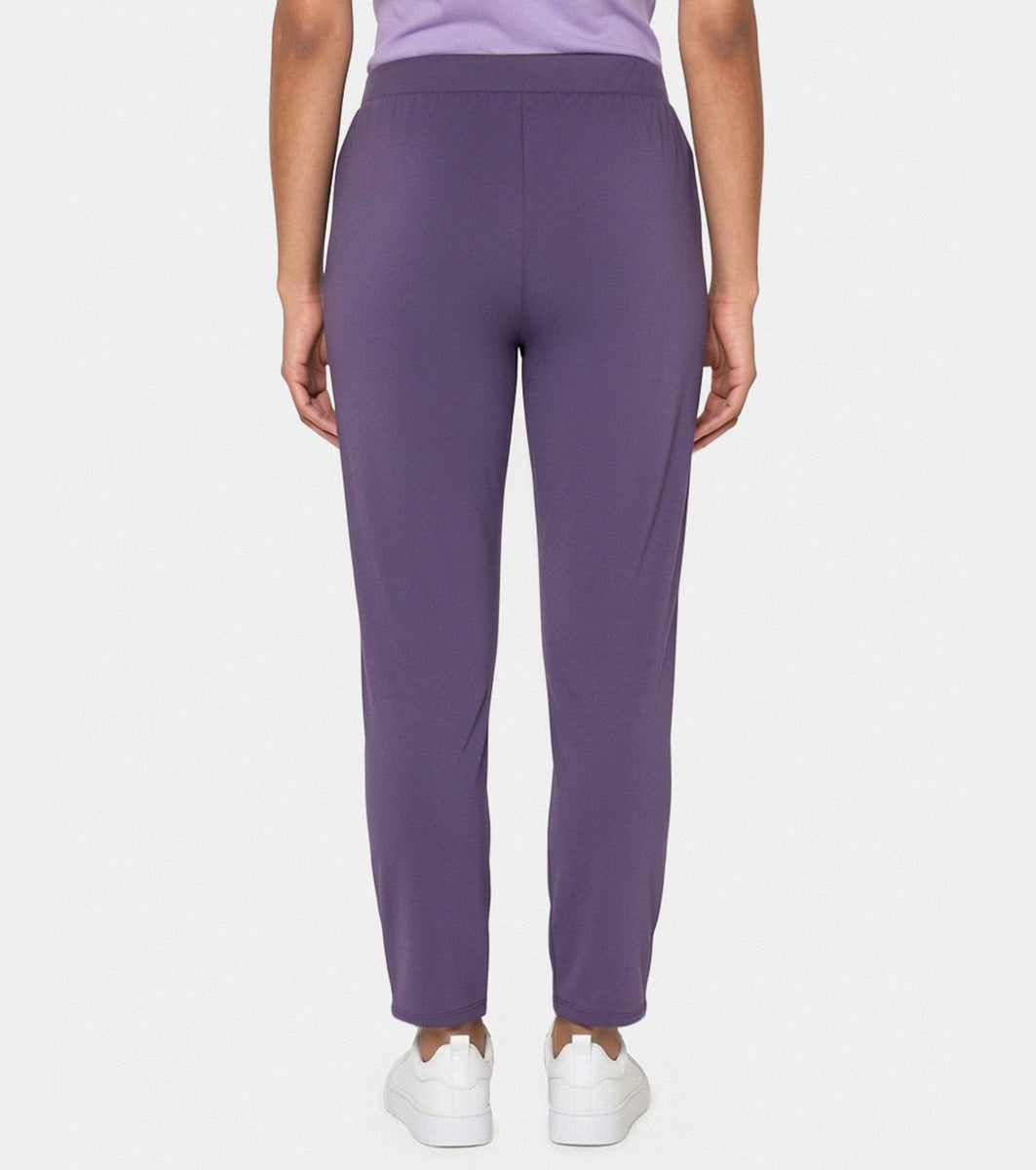 Enamor Mid Rise 7/8th length Drawstring Closure Travel Pants For Women - Relaxed Fit, Quick Dry, Antimicrobial - E068 (Purple Velvet)