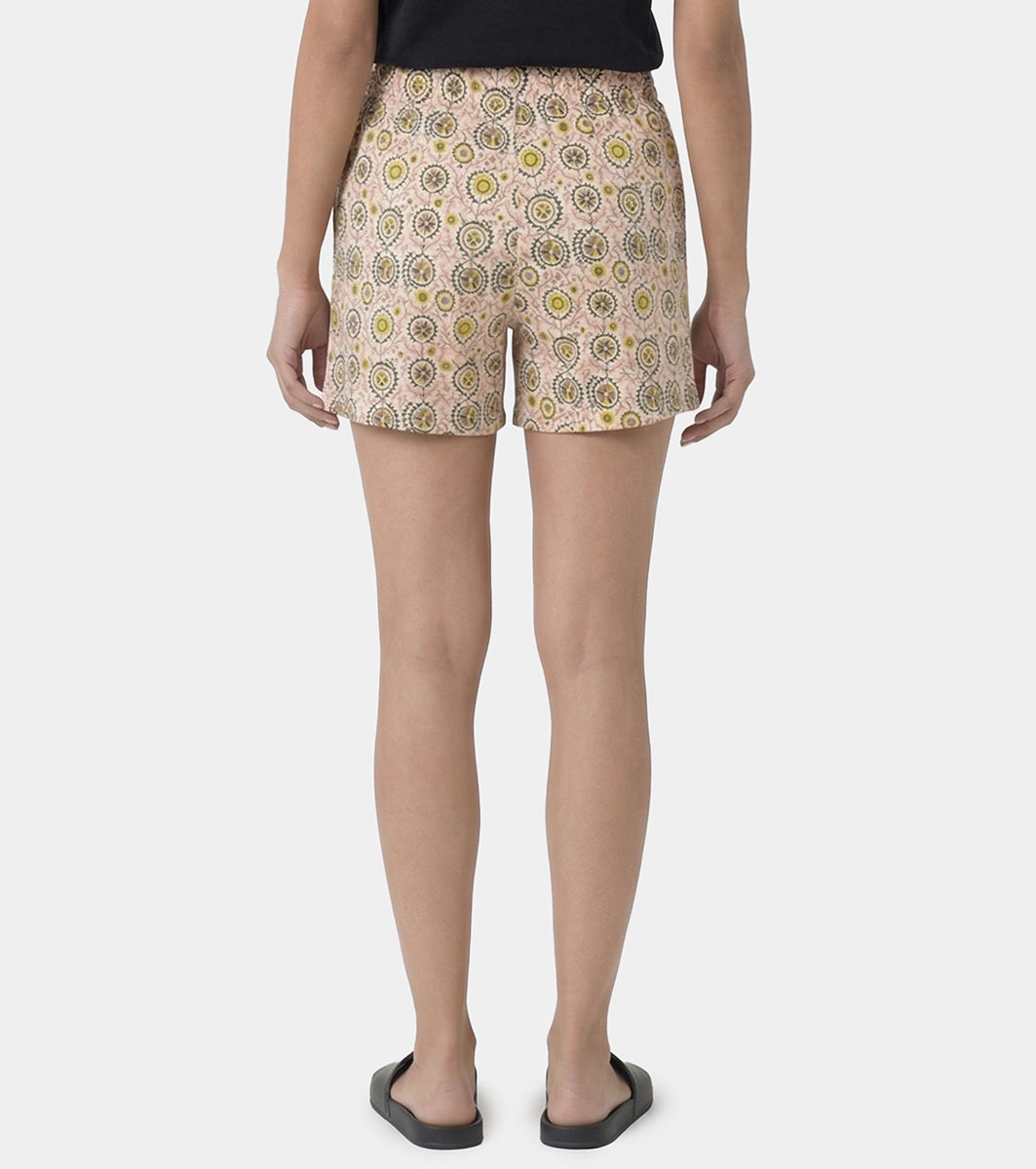 Enamor Drawstring Mid Thigh Length Mid Rise Basic Shorts - Relaxed Fit, Super Soft Cotton - E062 (Moroccan Print)