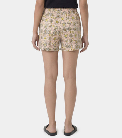 Enamor Drawstring Mid Thigh Length Mid Rise Basic Shorts - Relaxed Fit, Super Soft Cotton - E062 (Moroccan Print)