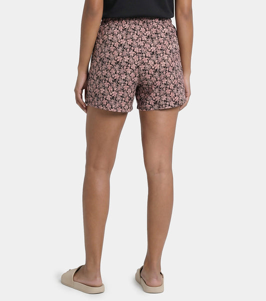 Enamor Drawstring Mid Thigh Length Mid Rise Basic Shorts - Relaxed Fit, Super Soft Cotton - E062 (Coastal Print)
