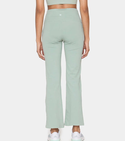 Enamor Fav Flare Pants – Butter-soft dry-fit, high-rise support & sleek flared style -A407 (Sage Green)