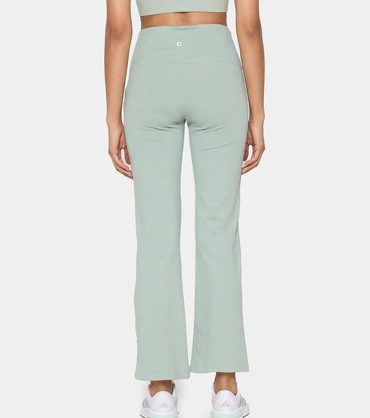 Enamor Fav Flare Pants – Butter-soft dry-fit, high-rise support & sleek flared style -A407 (Sage Green)