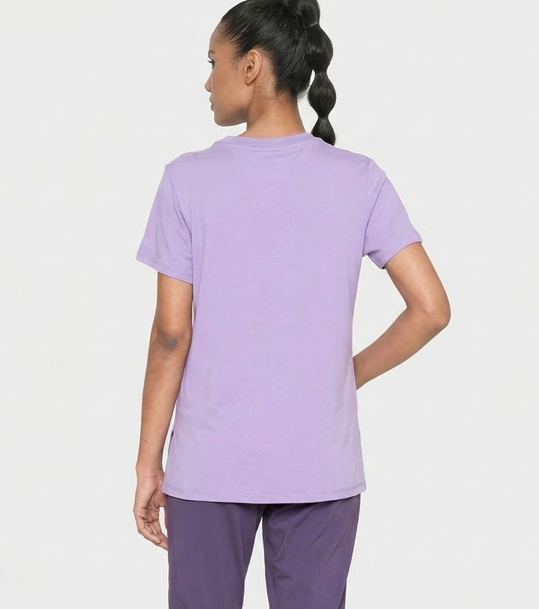 Enamor Short Sleeve Crew Neck Regular Length Cotton Active T-Shirt for Women - Relaxed Fit, Super Soft, Anti-Odour - A301 (Purple Haze/Fibonacci Spiral Graphic)
