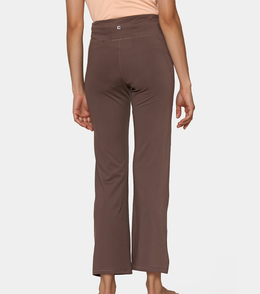 Enamor High Rise Full Length Pull on Boot Cut Active Pant For Women - Relaxed Fit, Quick Dry, Antimicrobial - A402 (Chocolate Brown)