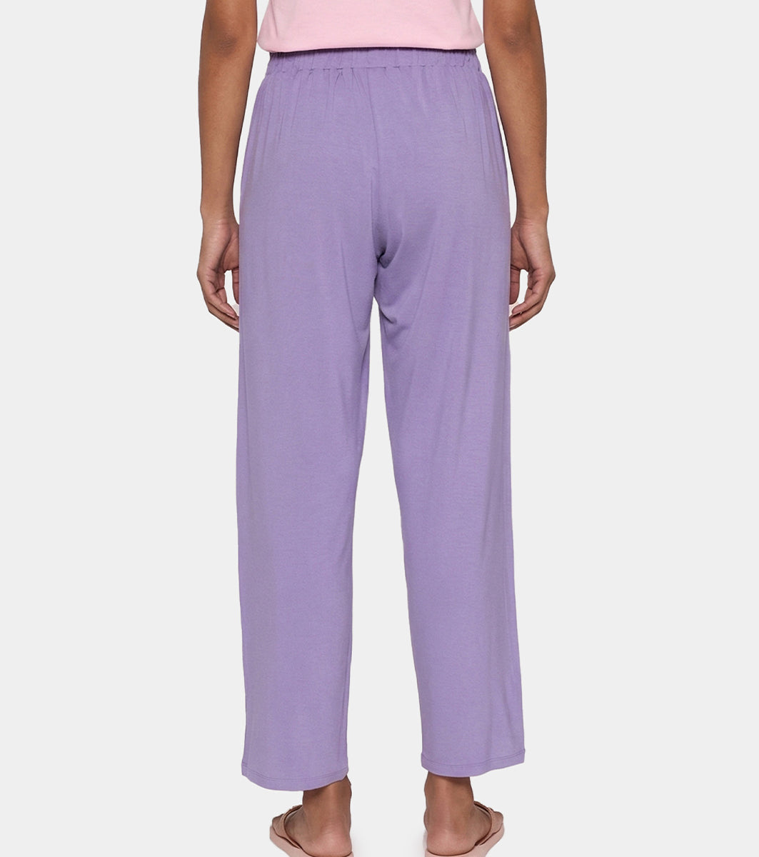 Enamor Mid Rise Regular Length Adjustable Drawstring Basic Home Lounge Pant for Women - Relaxed fit - E404 (Purple Haze)
