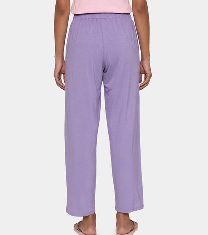 Enamor Mid Rise Regular Length Adjustable Drawstring Basic Home Lounge Pant for Women - Relaxed fit - E404 (Purple Haze)