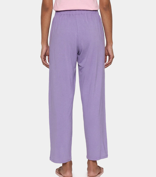 Enamor Mid Rise Regular Length Adjustable Drawstring Basic Home Lounge Pant for Women - Relaxed fit - E404 (Purple Haze)