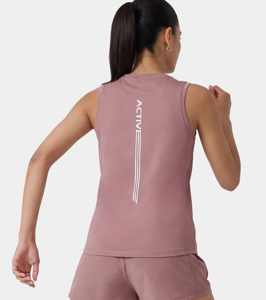 Enamor Active Tank, Slim Fit, Sleeveless Round Neck - A318 (Twilight Mauve)
