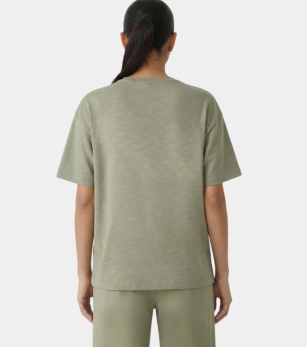 Enamor Oversized Drop Shoulder T-Shirt, 100% Cotton Slub, Oversized Fit - E312 (Deep Lichen Green)