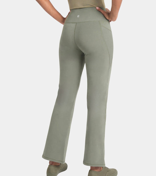 Enamor High Rise Full Length Pull on Boot Cut Active Pant For Women - Relaxed Fit, Quick Dry, Antimicrobial - A402 (Deep Lichen Green)