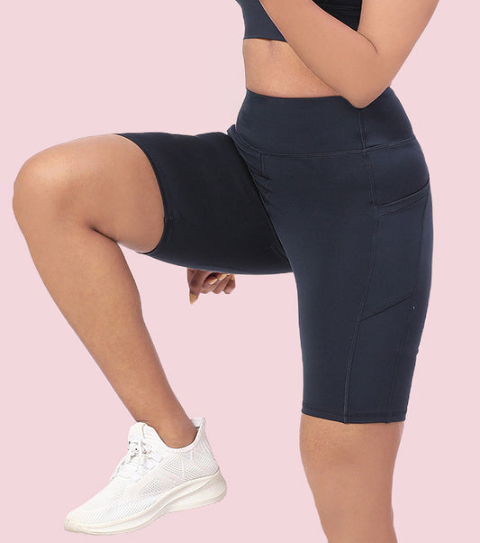 Enamor Knee length High Rise Elasticated Waist Skinny Tights with Pockets For Women - Hugged Fit - A703 (Navy)