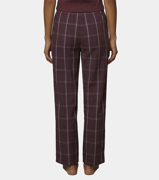 Enamor Mid Rise Full Length Adjustable drawstring Hangout Pant For Women - Relaxed Fit, Combed Cotton - E4A5 (Choco Fudge Checks)
