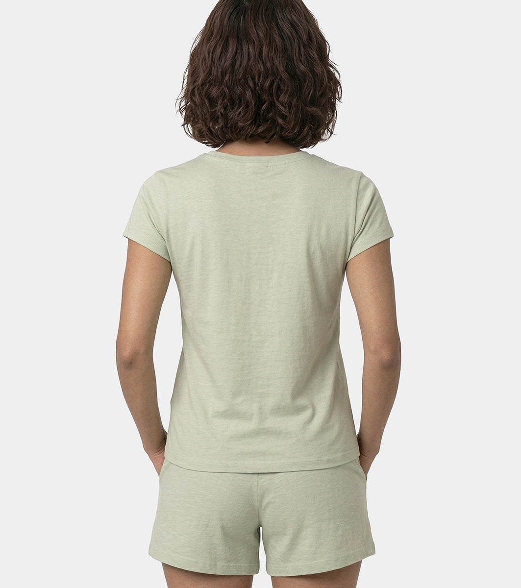 Enamor Short Sleeve Crew Neck Regular Length Basic Crew T-Shirt - Slim Fit, Soft and Breathable Stretch Cotton - E147 (Lint)