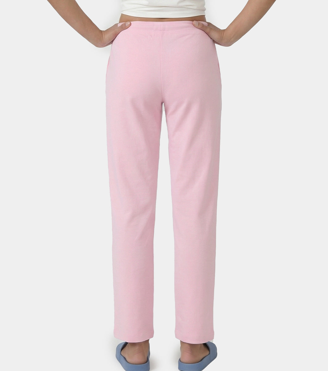 Enamor Mid Rise Regular Length Drawstring Closure Lounge Pants For Women - Slim Fit, Soft and Breathable Stretch Cotton - E014 (Pink Nectar)